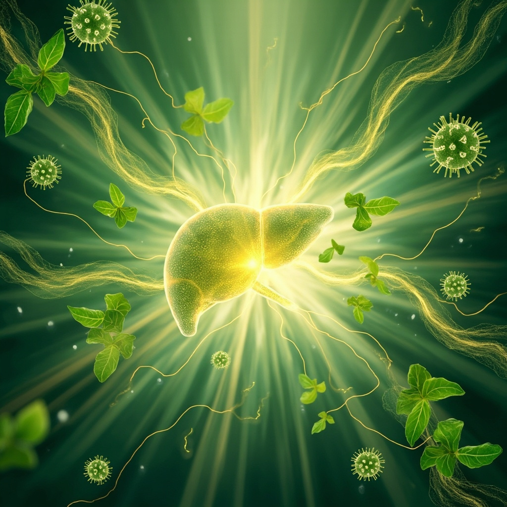 Serene TCM illustration of glowing liver and kidney organs with balanced qi meridians in blue and green tones, subtle harmonious energy waves dissolving parasitic shadows, minimalist style for health harmony.