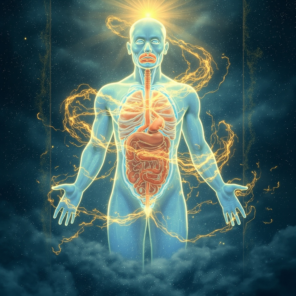 Serene TCM illustration of glowing protective membranes around organs, qi energy flowing, shielding from dark invaders, soft blues and golds.