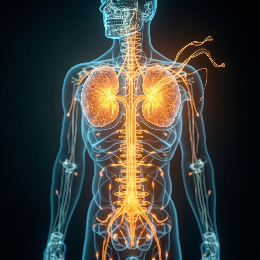 Serene illustration of glowing red energy in human liver, spleen, stomach, and small intestine, symbolizing Ranjaka Pitta transforming nutrients into vibrant blood, harmonious Ayurvedic organs with soft light rays, professional medical art style