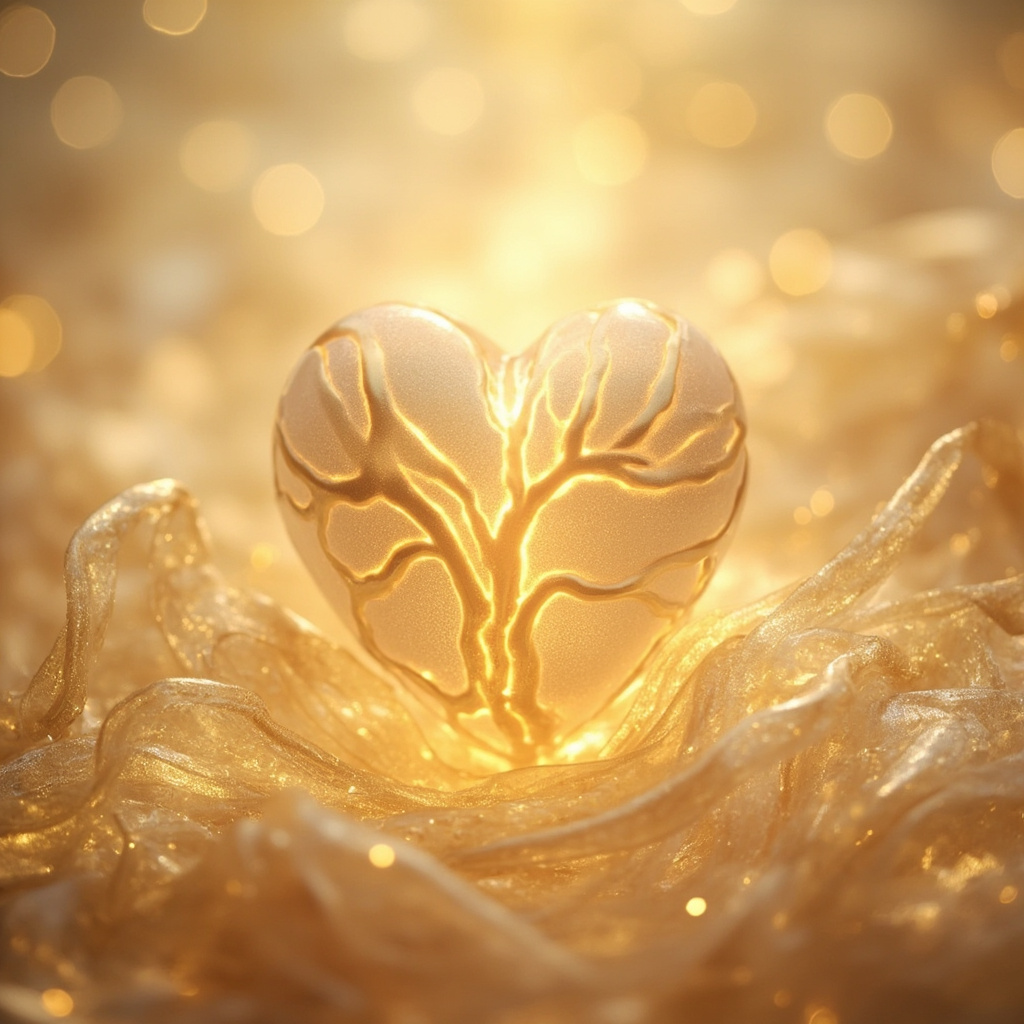 A serene, artistic representation of a heart glowing with soft, rhythmic light, surrounded by a gentle flow of energy, symbolizing the connection between the physical heart and emotional well-being.