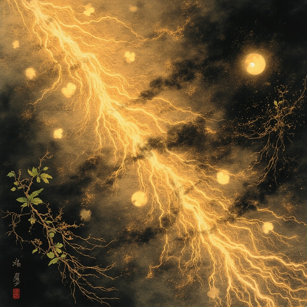 Serene traditional Chinese ink painting of glowing qi meridians flowing through blood vessels, dispelling dark heat toxin clouds representing rickettsia bacteria, with balanced yin-yang symbols and calming herbal elements