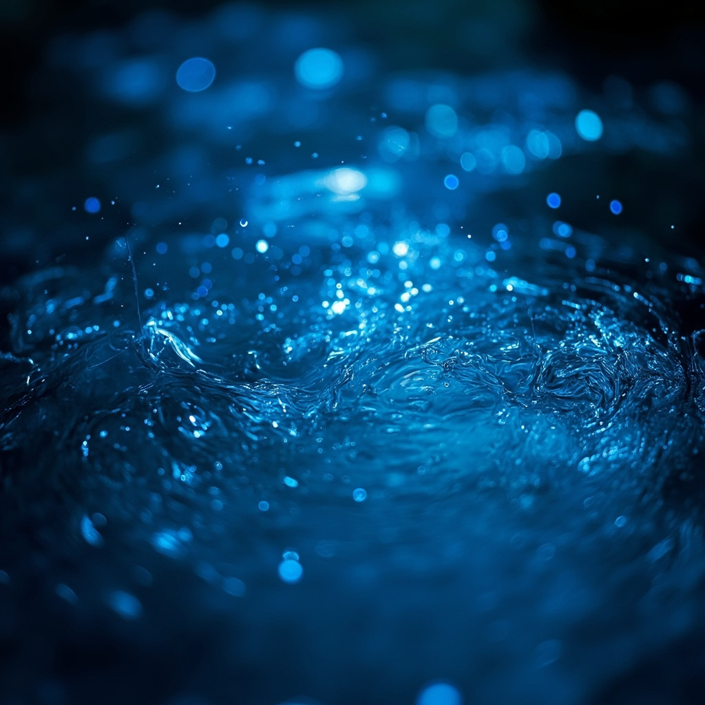 Serene flowing river symbolizing fluid balance, with glowing blue sodium atoms and subtle TCM Kidney meridian lines, evoking Kidney qi harmony and vitality.