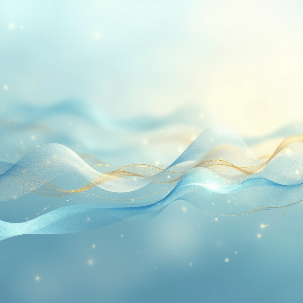 A serene, abstract digital art piece representing a calm, rhythmic heartbeat with soft flowing lines and warm, soothing colors like light blue and soft gold.