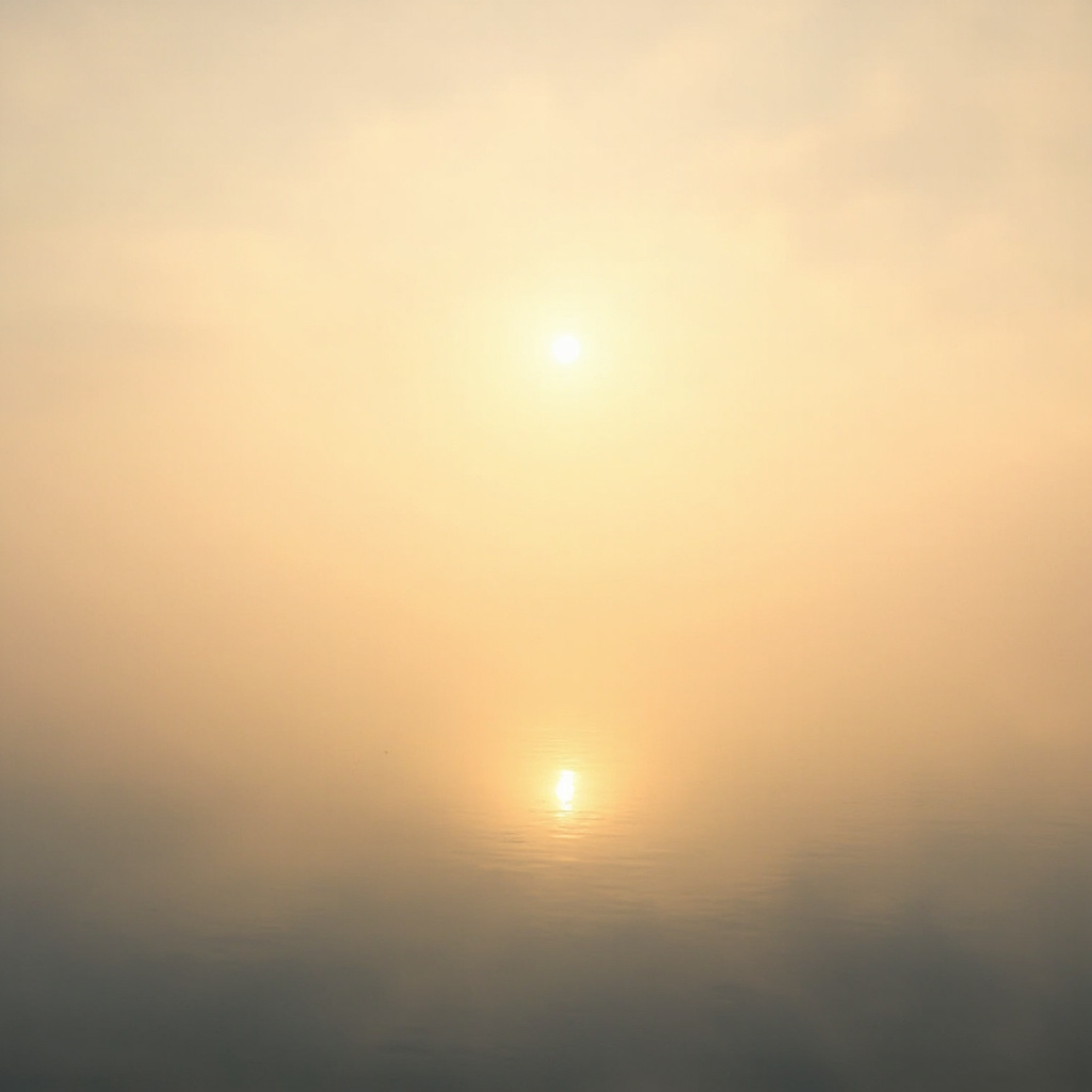 A serene, minimalist landscape of a calm lake at sunrise with soft, golden light reflecting on the water, representing inner peace and mental clarity.