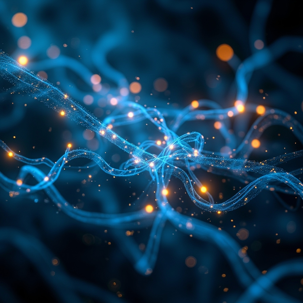 A serene, abstract visualization of neural pathways glowing in soft blue and gold, representing harmony and electrical balance in the human body.