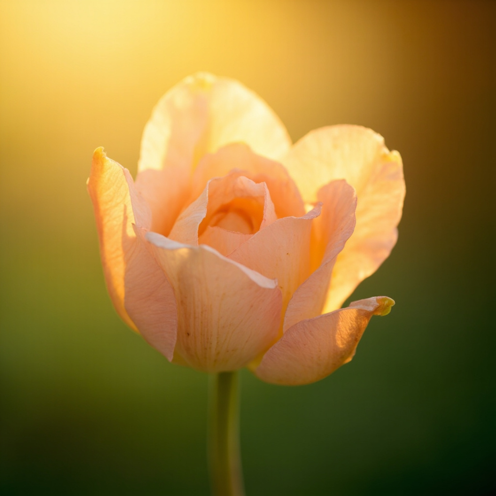 A soft, artistic close-up of a blooming flower in warm, nurturing light, symbolizing growth, protection, and gentle care.