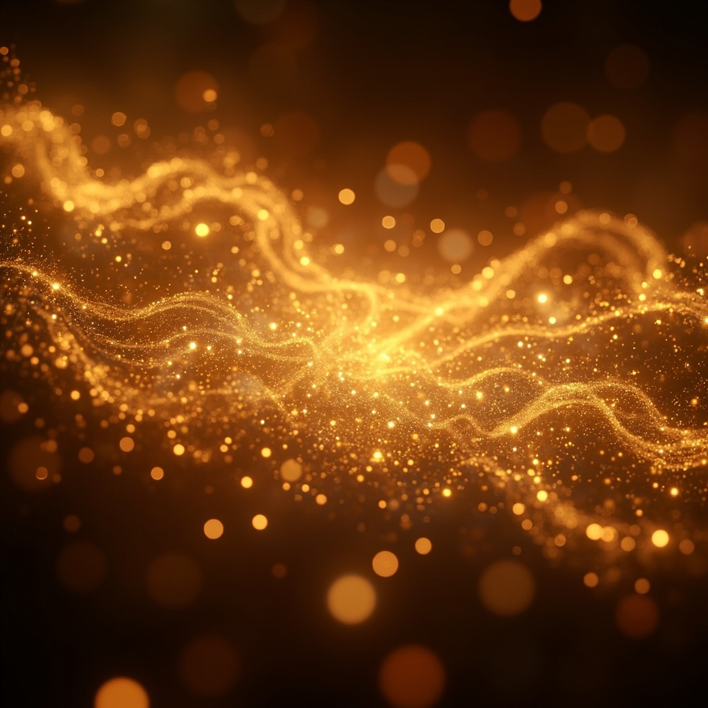 A calming, abstract representation of golden, flowing light particles representing hormonal balance and vitality inside the human body.