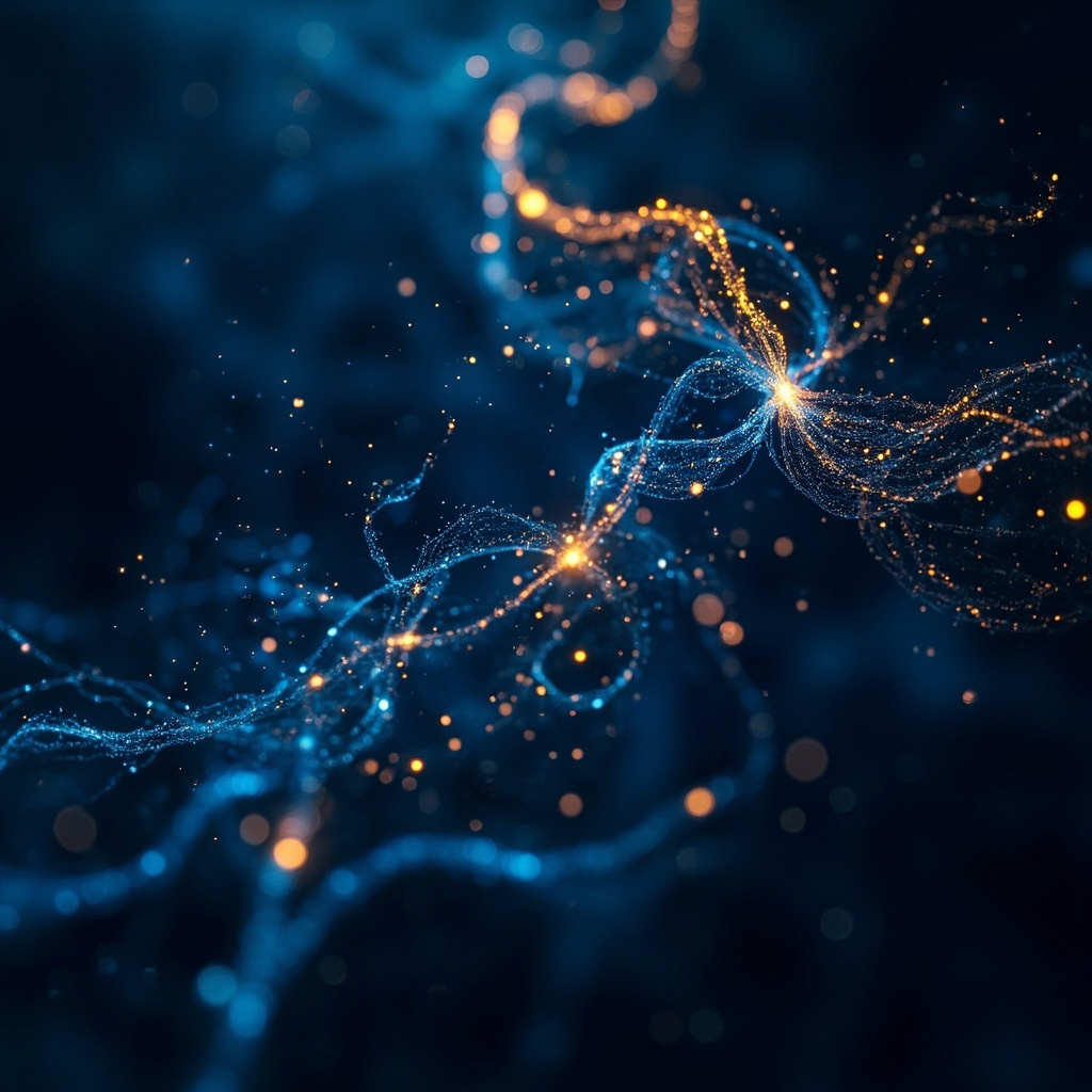 A high-quality, abstract visualization of glowing neural networks and light pathways, representing internal communication and biological harmony.