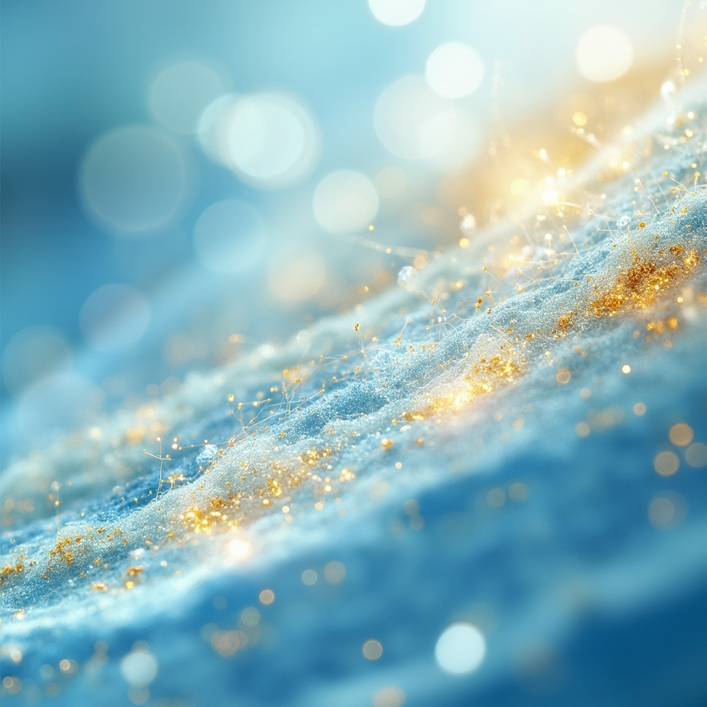 A calm, abstract representation of skin healing and light frequencies, soft blue and golden tones, professional and medical aesthetic.