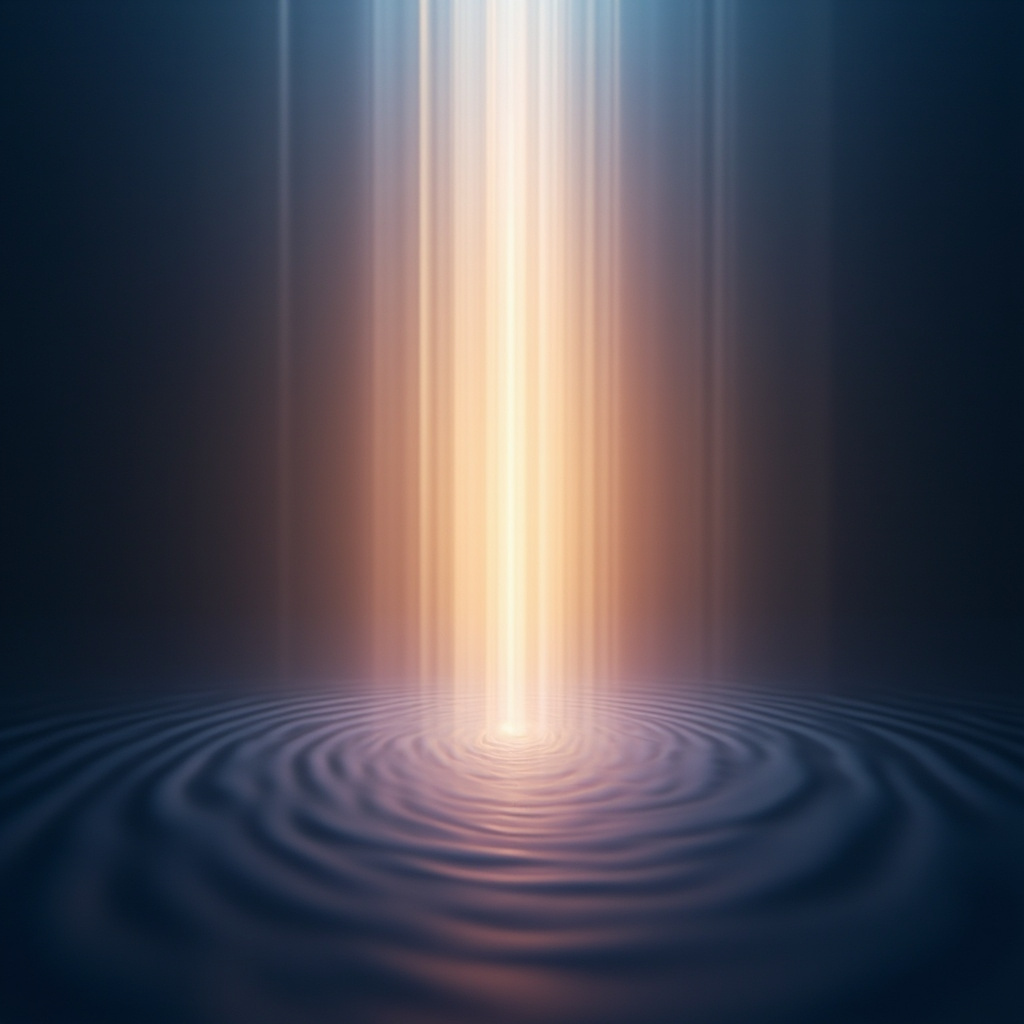A serene, abstract representation of a glowing, aligned human core with soft light frequencies radiating outward, symbolizing stability and inner strength.