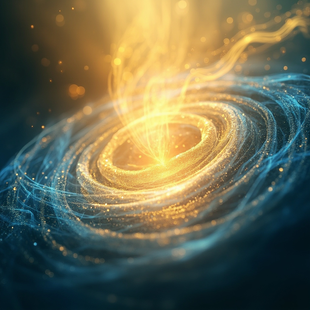 A serene, abstract digital art piece representing a glowing, balanced digestive energy center with soft golden and blue light flows, symbolizing harmony and health.