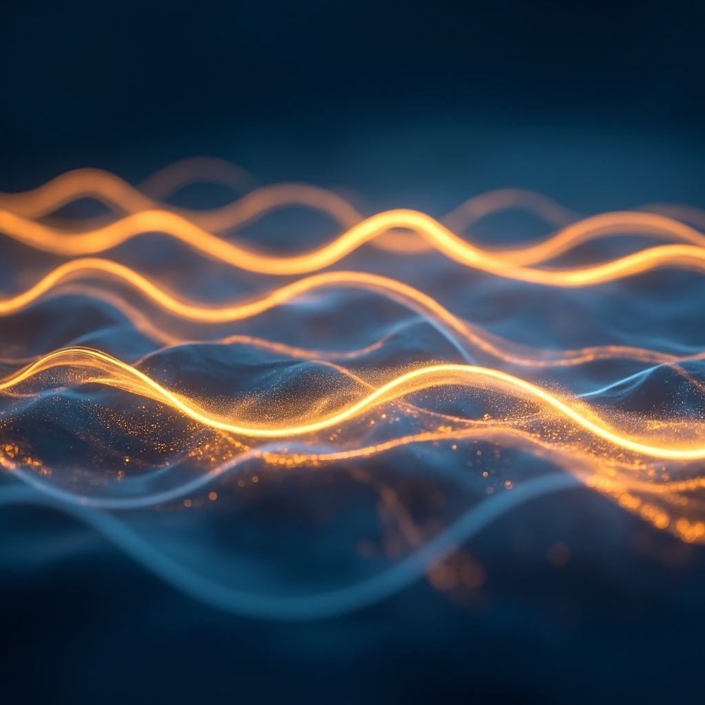 A calming, abstract visualization of neural pathways glowing with soft blue and gold light, representing the parasympathetic nervous system in a state of deep, restorative rest.