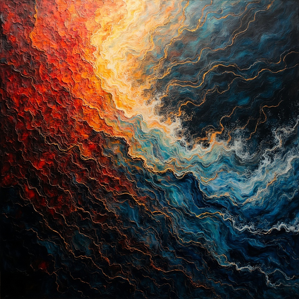 A serene, abstract representation of a calm nervous system shifting from chaotic red and jagged lines to smooth, flowing blue and golden light waves.