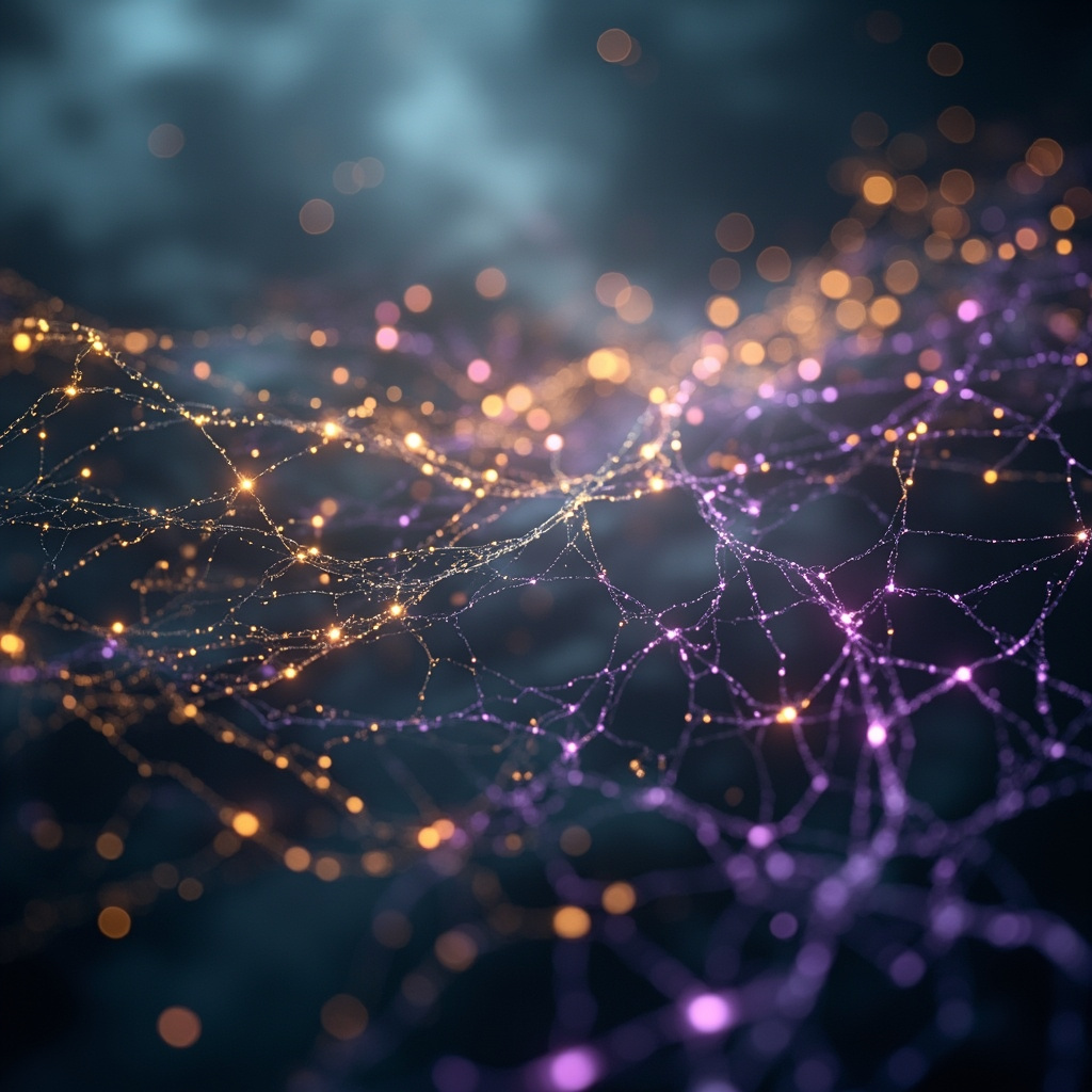 A serene, artistic representation of glowing neural networks connecting in a soft, ethereal light, symbolizing harmony and communication, high resolution.