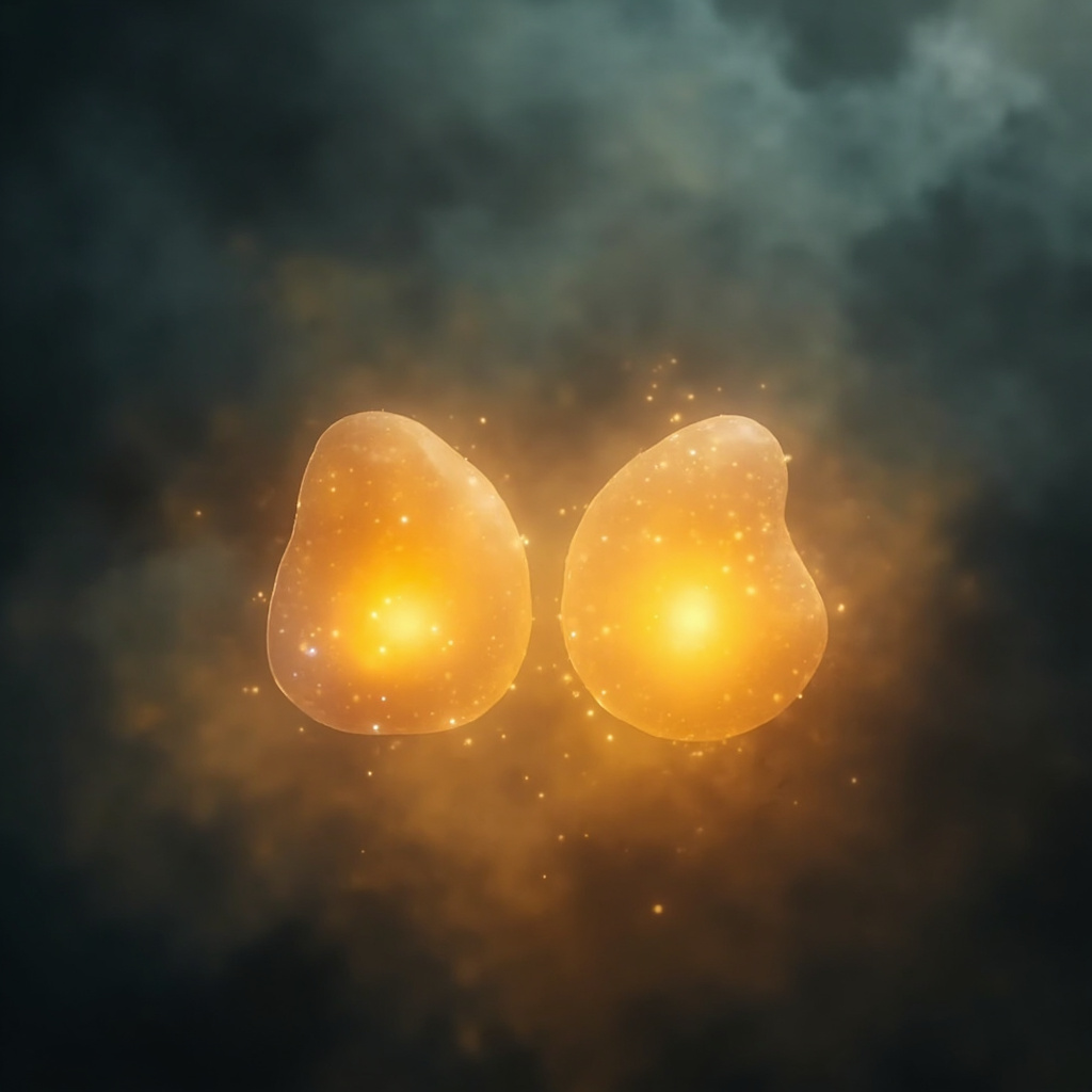 A serene, artistic representation of the adrenal glands glowing with soft, golden light, symbolizing energy and balance, set against a calm, abstract background.