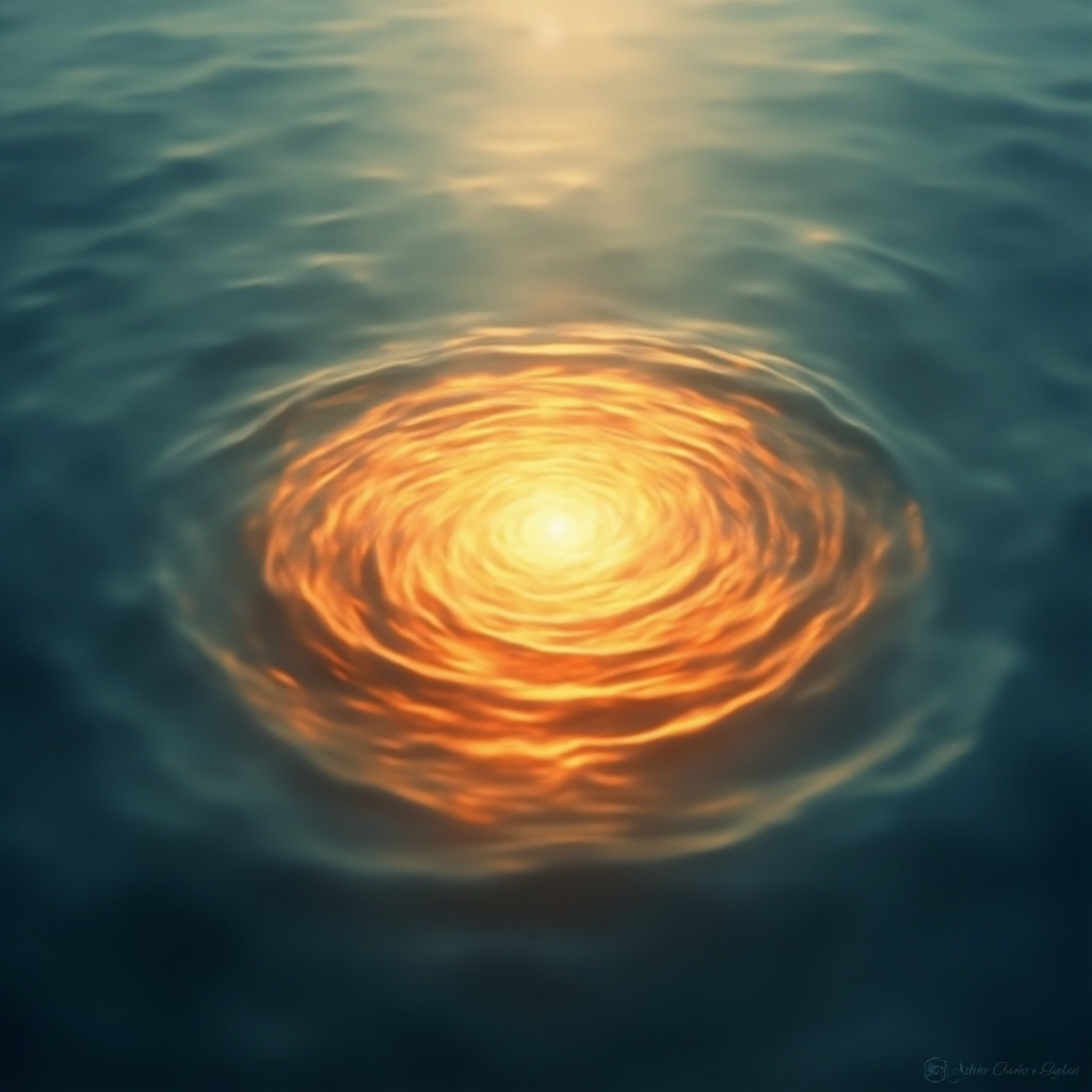 A high-quality, serene image of a soft, glowing orange light centered in the lower abdomen area, representing the flow of the Sacral Chakra, with a background of calm, flowing water.