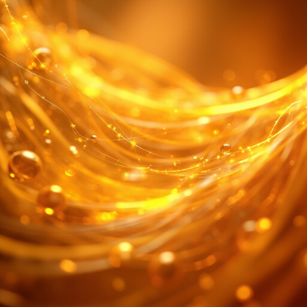A serene, abstract image representing the concept of hormonal balance with gentle flowing light, soft golden and warm amber tones, organic shapes, high quality, meditative atmosphere.