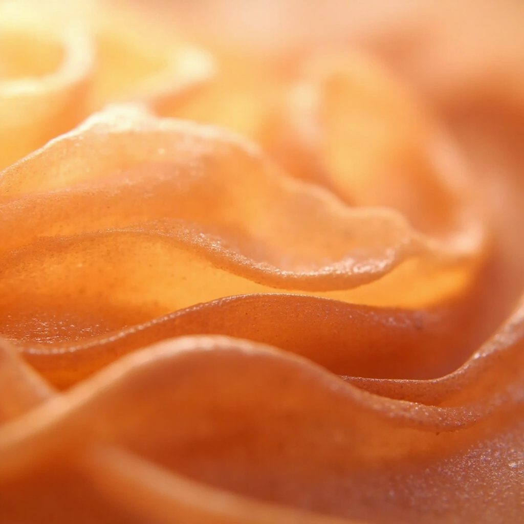 A high-quality, soft-focus macro photograph of gentle, flowing organic textures in warm, soothing earth tones, symbolizing the protective and moist nature of the stomach mucosae.