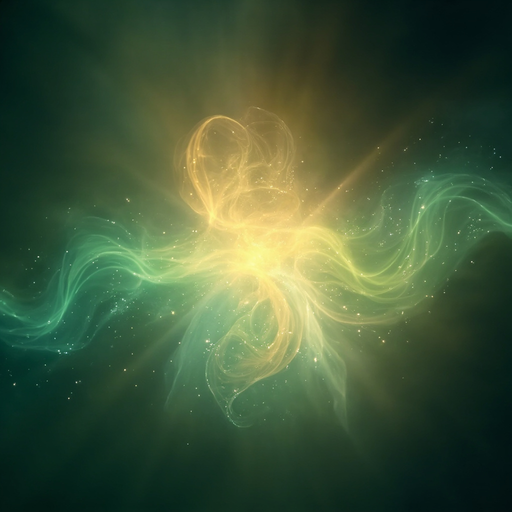 A serene, abstract visualization of human energy fields glowing in soft, harmonious colors, focusing on the liver area.