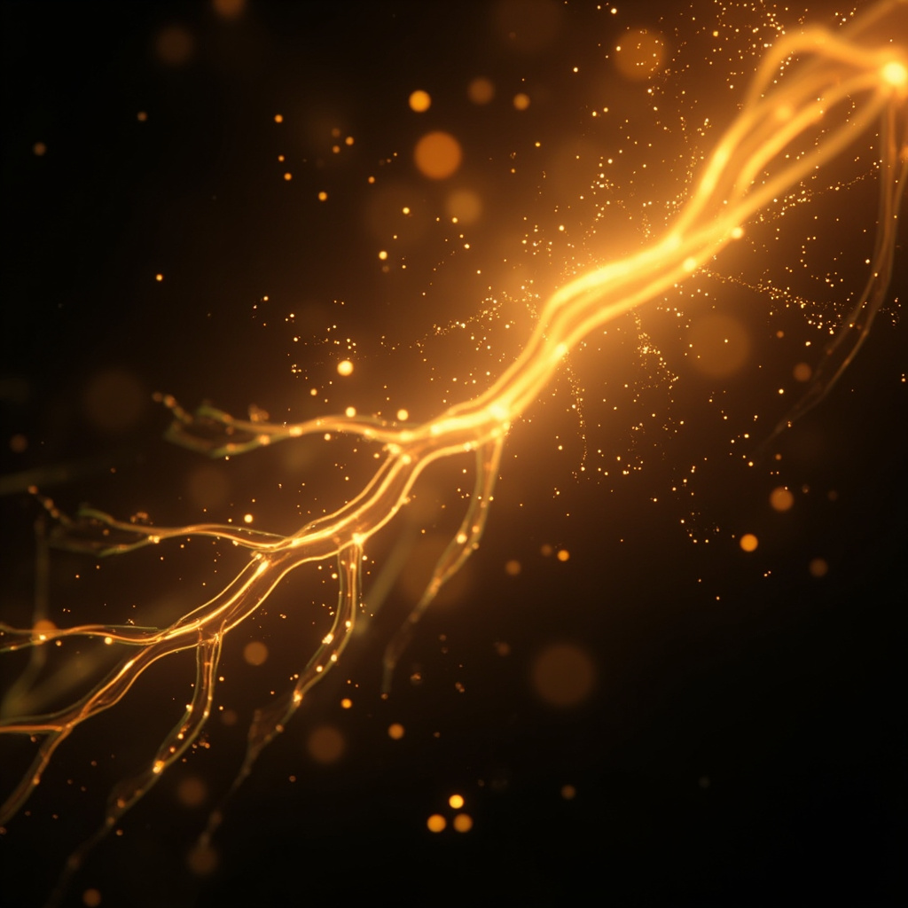 A serene, abstract visualization of glowing neural pathways interlaced with soft, golden light, representing mental clarity and balanced energy.