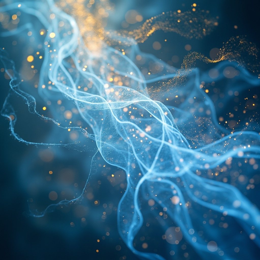 A serene, abstract visualization of light waves moving through the human chest area, representing the restoration of healthy respiratory rhythm and energetic balance.