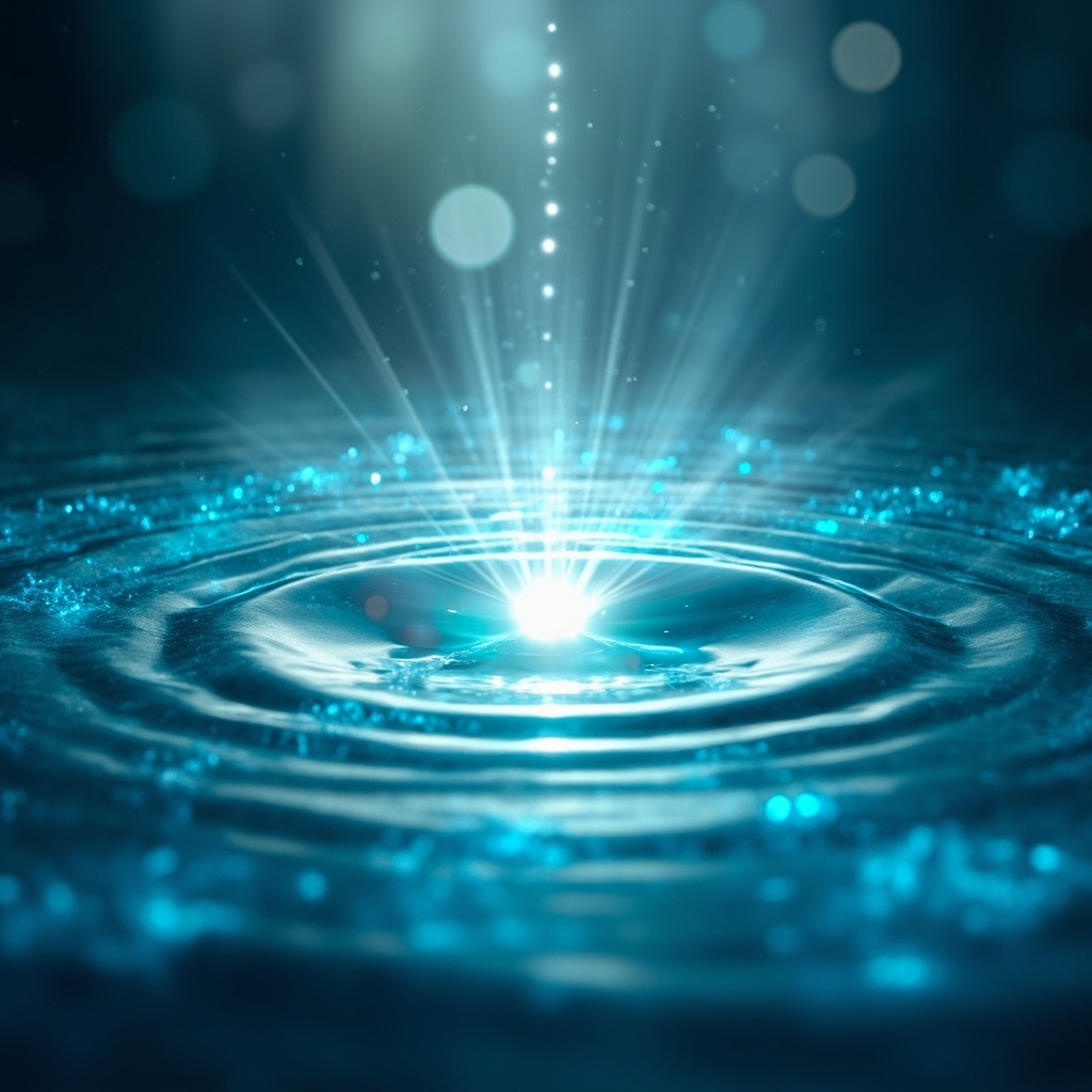 A serene, abstract representation of a glowing, balanced energy center in the throat area, surrounded by soft, harmonious light waves.