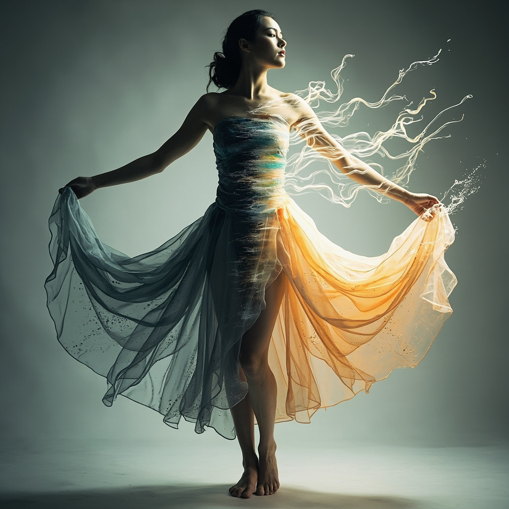 A high-quality, professional image showing a person in a serene, balanced pose, transitioning from a rigid silhouette to a fluid, vibrant form, symbolizing the release of tension and the restoration of natural movement.