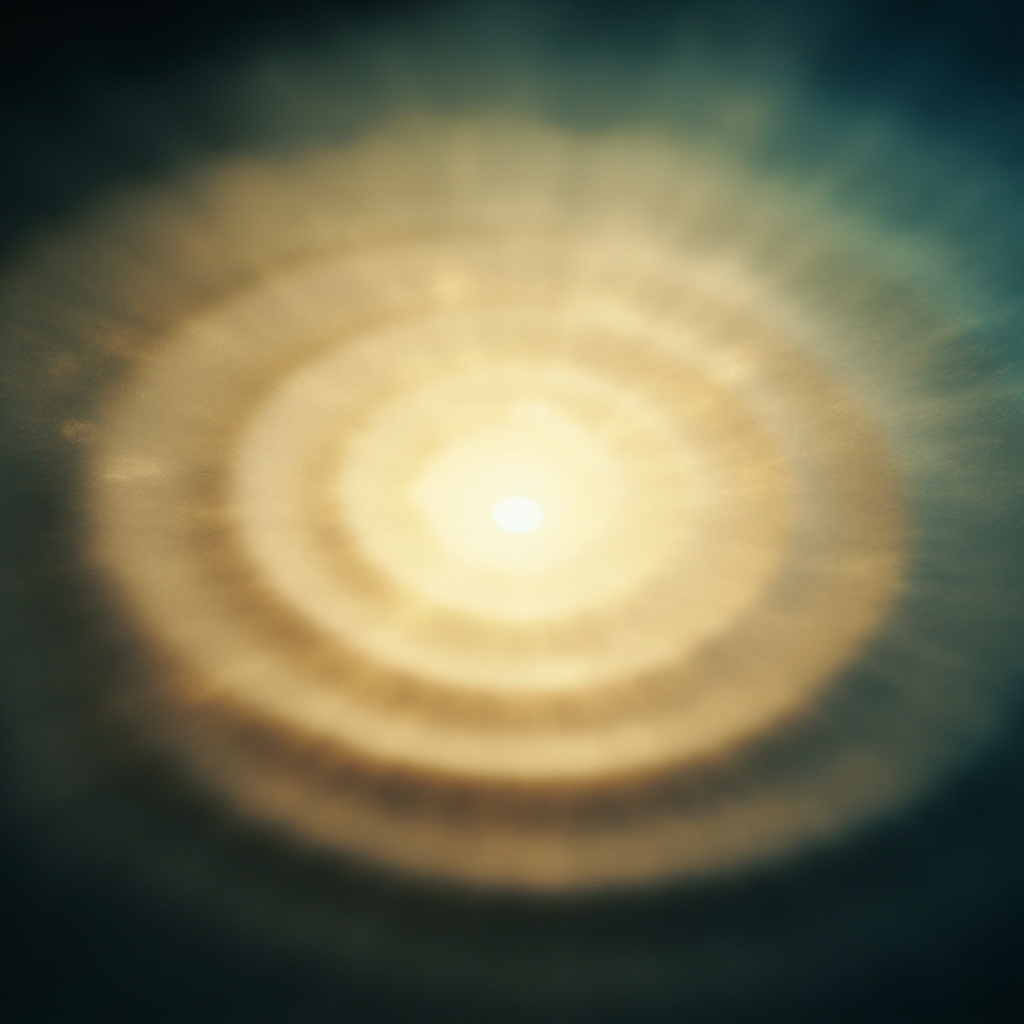 A high-quality, serene abstract image showing a calm, glowing center point with soft, balanced waves of light emanating outward, representing harmony and inner peace.