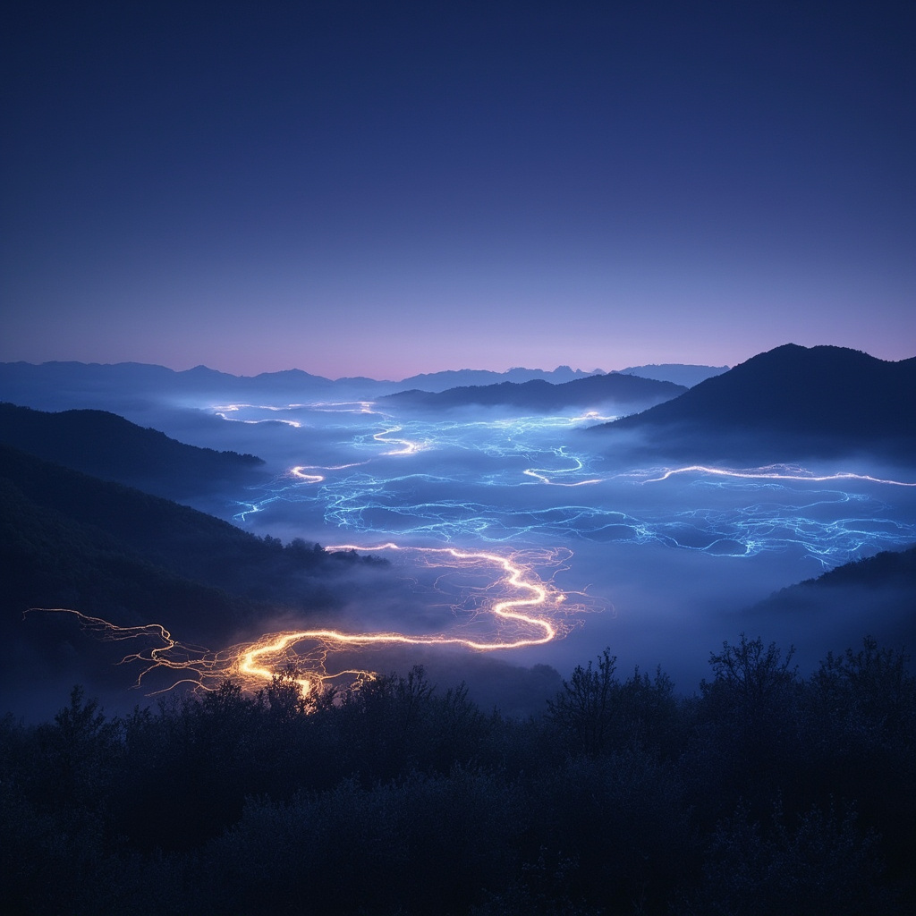 A calming, ethereal landscape at twilight with soft, glowing light patterns representing the harmony of the nervous system.