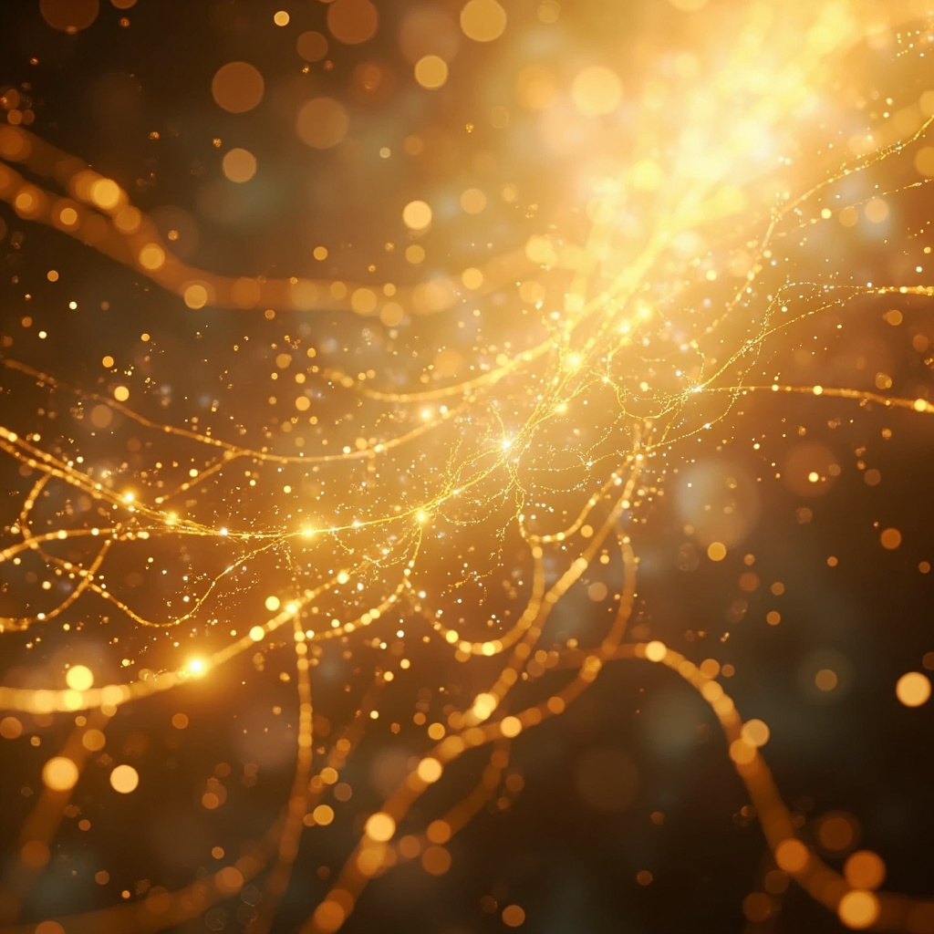 A high-quality, abstract image representing a glowing, golden neural network connecting to soft, ethereal light, symbolizing mental clarity and nervous system balance.