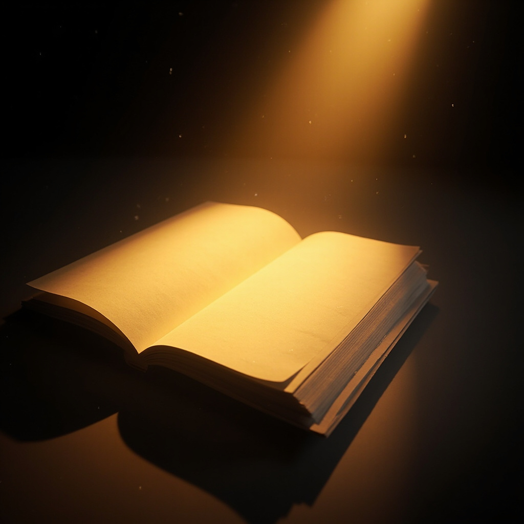 A high-resolution, artistic photograph of a calm, organized workspace with a single, glowing light source focusing on a notebook, symbolizing clarity and deep cognitive engagement.