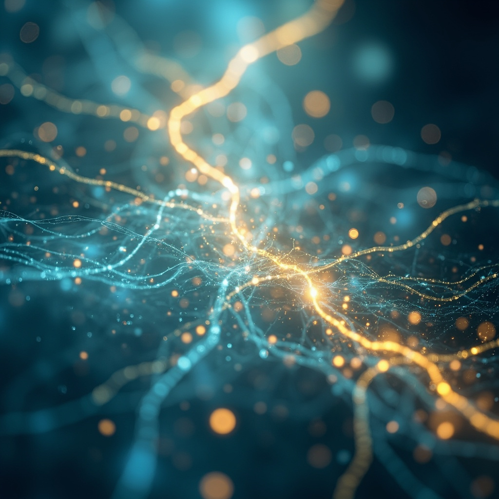 A serene, abstract visualization of glowing neural pathways connecting to light patterns, representing mental clarity and nervous system balance.