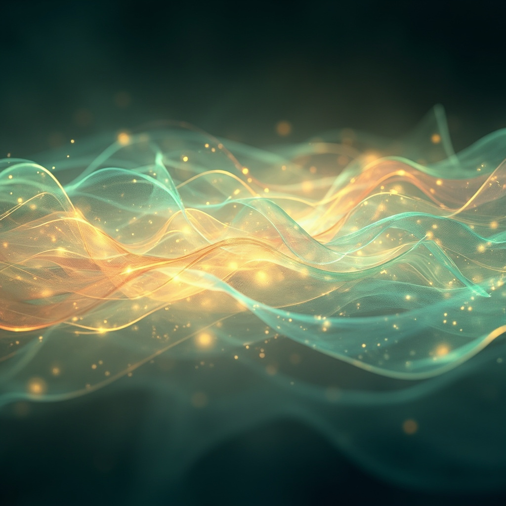 A serene, abstract visualization of soft, glowing light waves harmonizing into a peaceful, balanced pattern, representing the calming of the nervous system.
