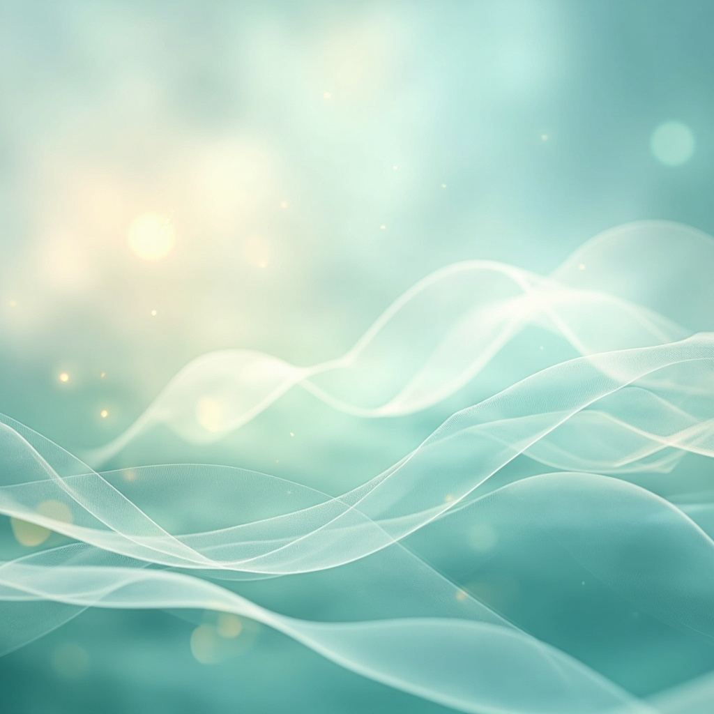 A serene, abstract visualization of light waves and soft, flowing geometric patterns representing the harmony of breath and mind, professional and calming style.