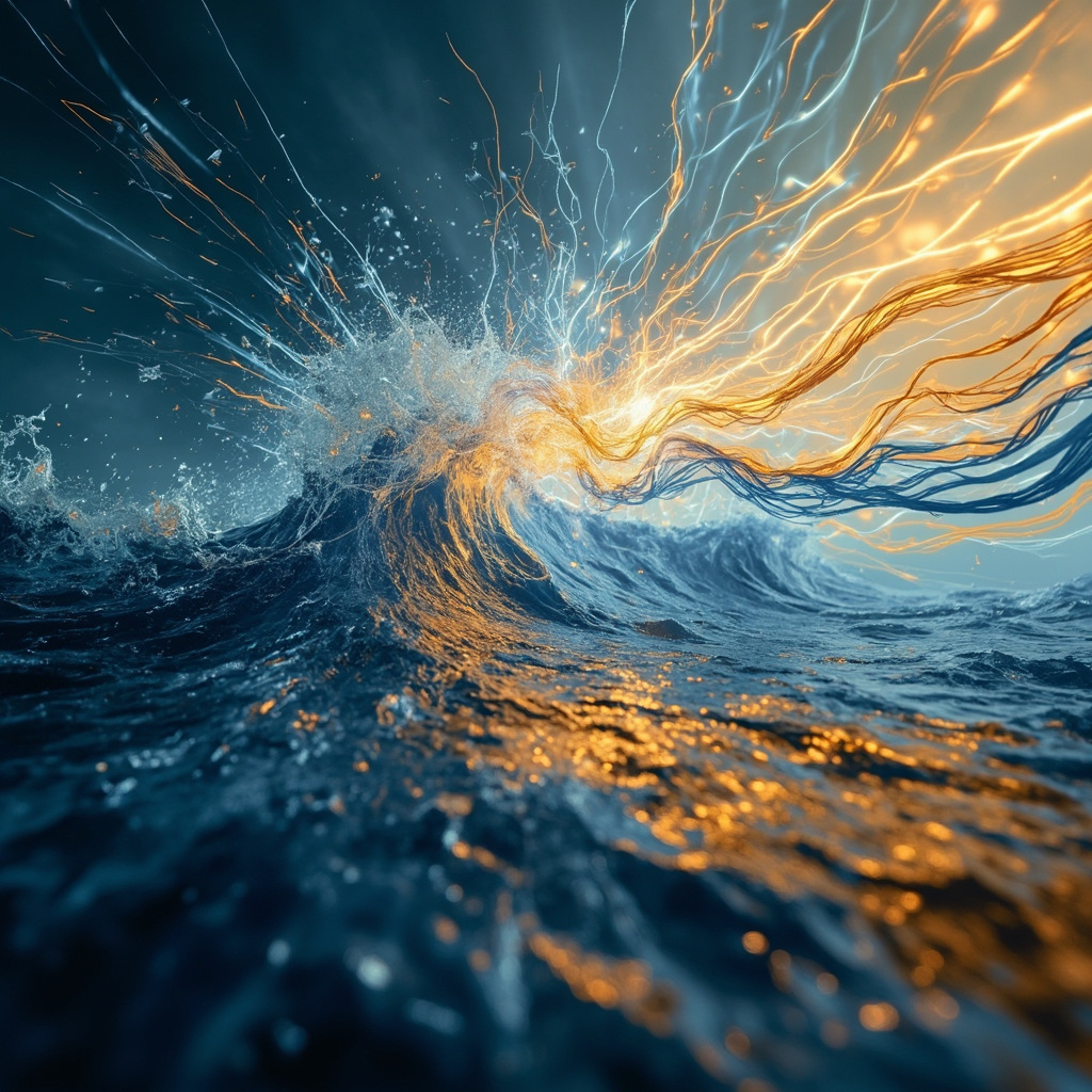 A serene, abstract visualization of neural pathways glowing with soft, harmonious light, transitioning from chaotic jagged lines to smooth, flowing waves.