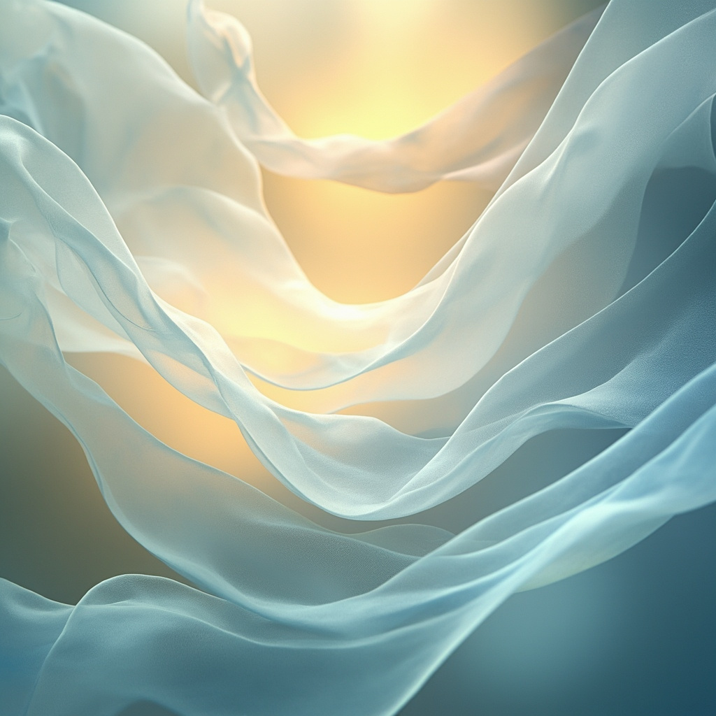 A serene, abstract representation of flowing light waves and soft organic shapes, symbolizing harmony and emotional balance, professional and high-quality.