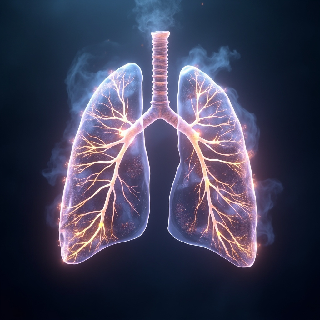 A serene, artistic representation of a pair of lungs integrated with soft, glowing light, symbolizing the connection between breath, energy, and emotional clarity.