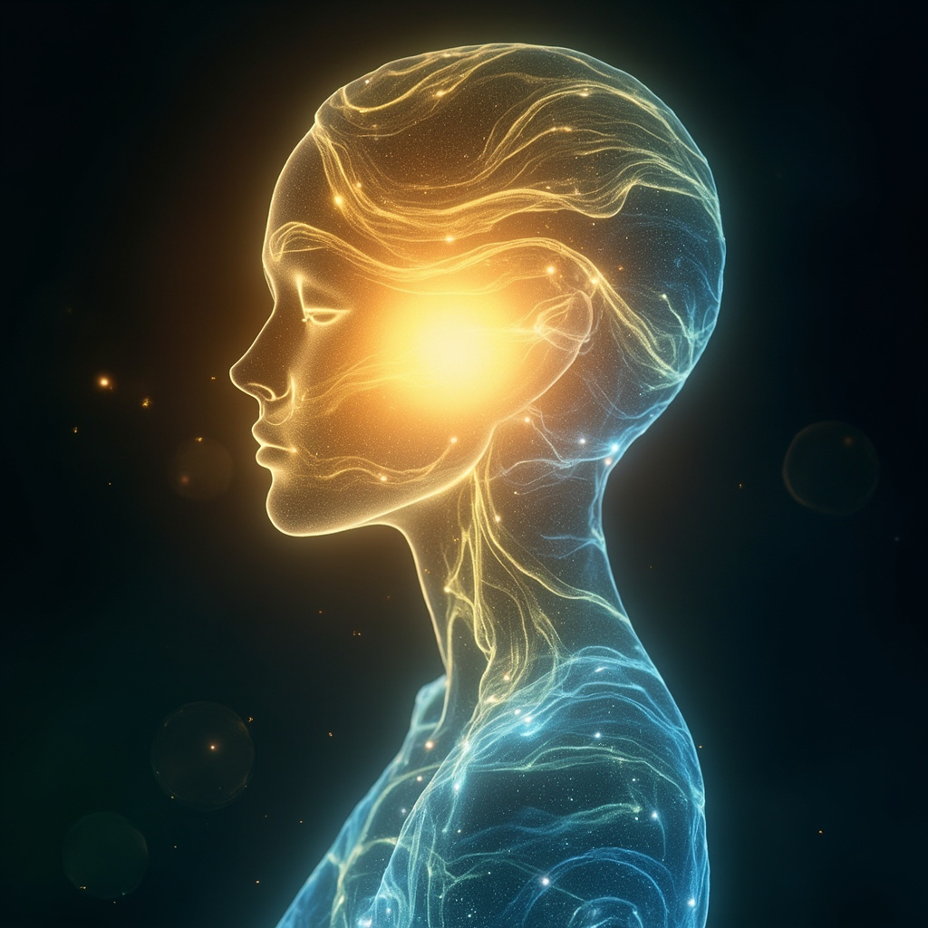 A soft, artistic representation of a glowing, radiant center within the body, surrounded by gentle waves of gold and blue light, symbolizing hormonal balance and internal safety.