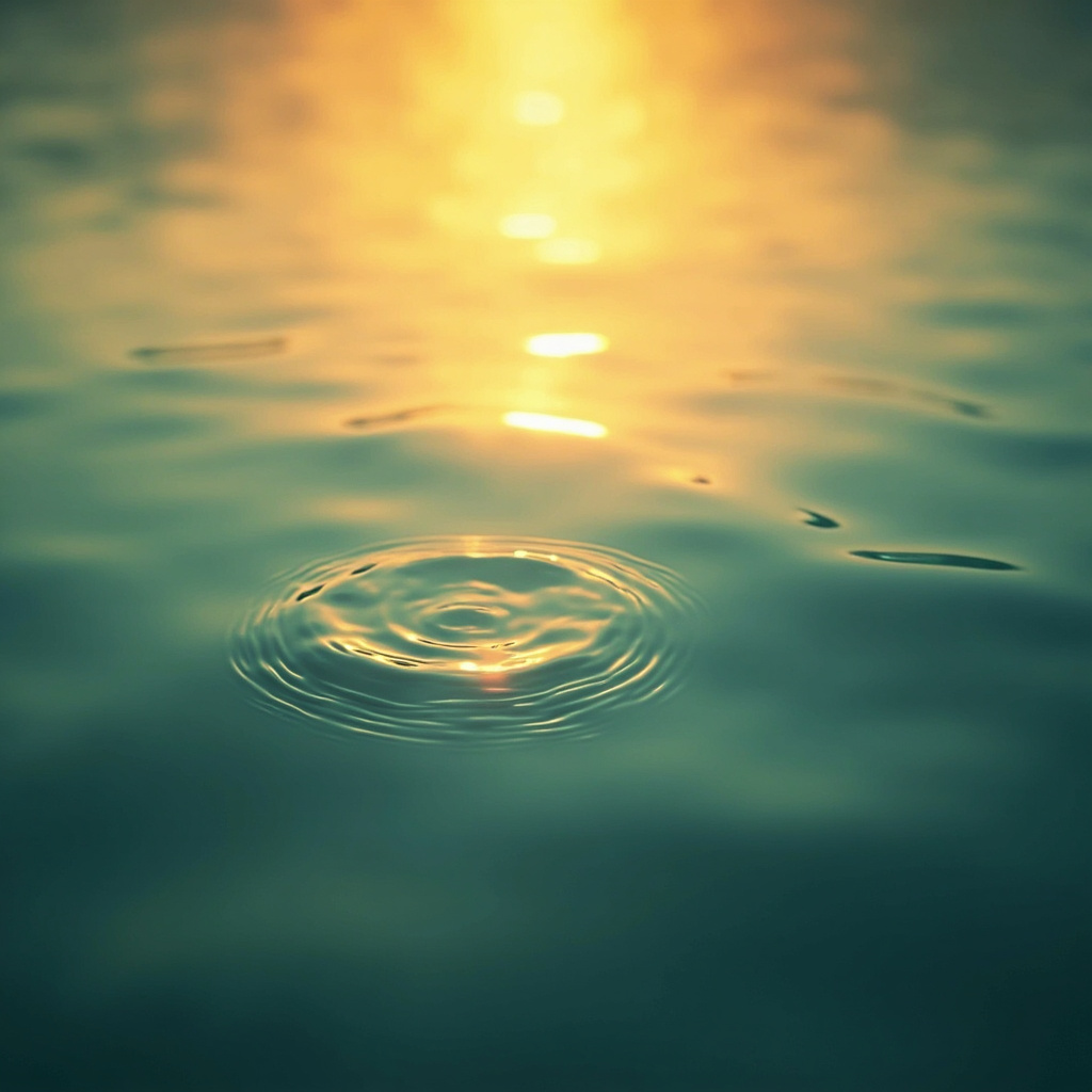 A serene, abstract representation of a calm water surface reflecting a soft, warm light, symbolizing internal balance and tranquility.