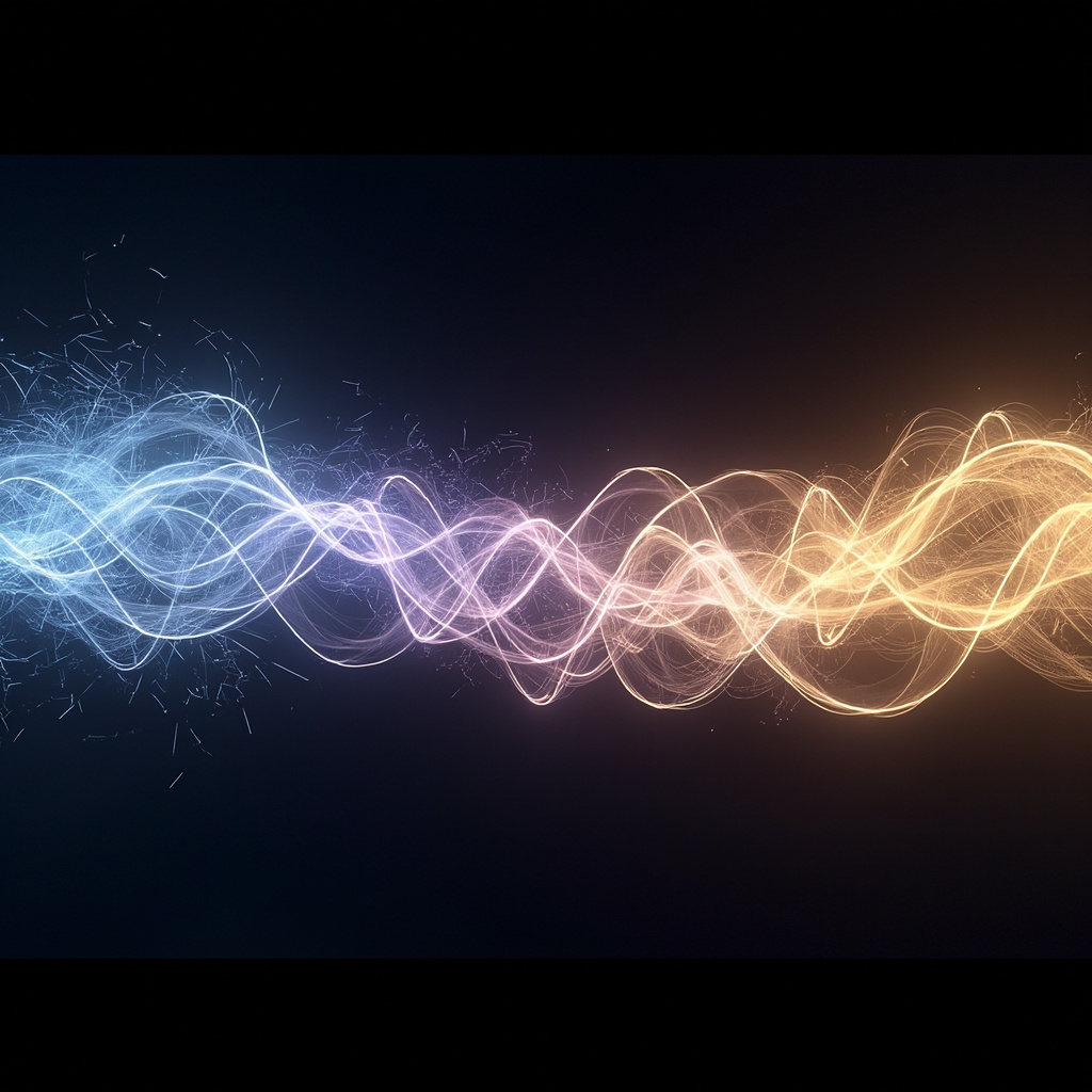 A serene, abstract representation of a glowing, balanced neural network transitioning from chaotic red energy to calm, harmonious blue and golden light.