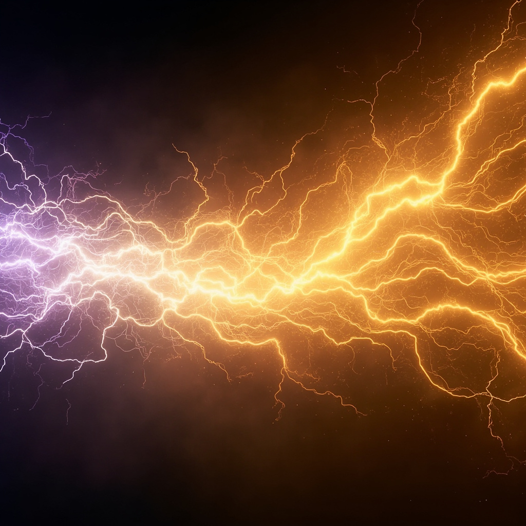 A serene, abstract representation of flowing electrical light waves transitioning from a chaotic, jagged pattern into a smooth, harmonious golden stream, symbolizing emotional balance and inner peace.