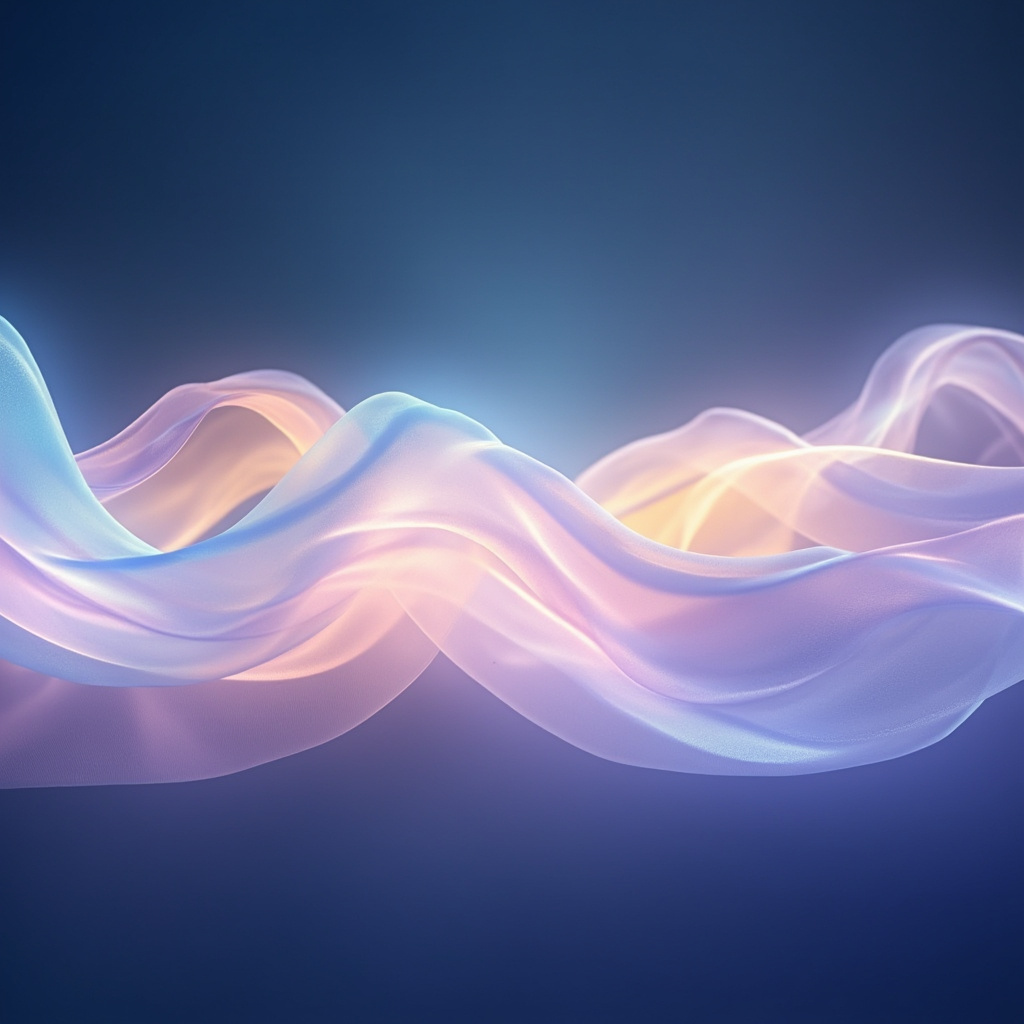 A serene, abstract visualization of flowing, soft-colored light waves representing inner balance and harmony, set against a calm, minimalist background.