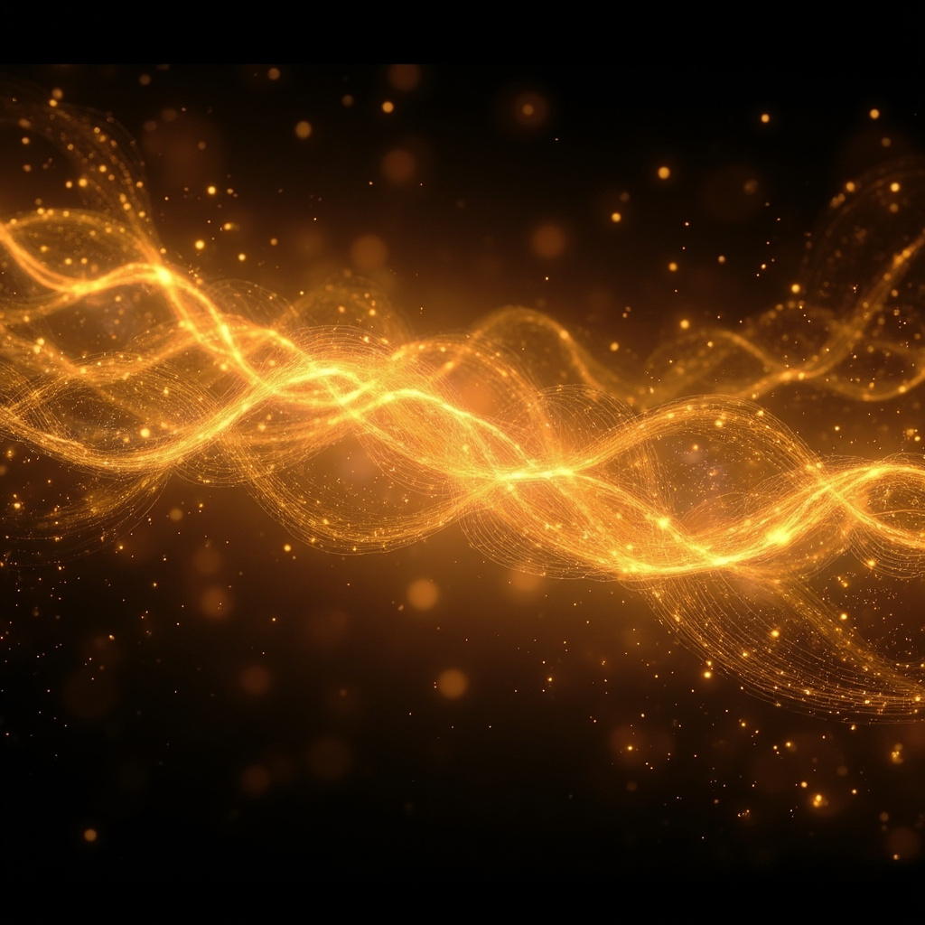 A serene, abstract visualization of flowing light waves and golden energy patterns, representing the restoration of balance in the human nervous system.