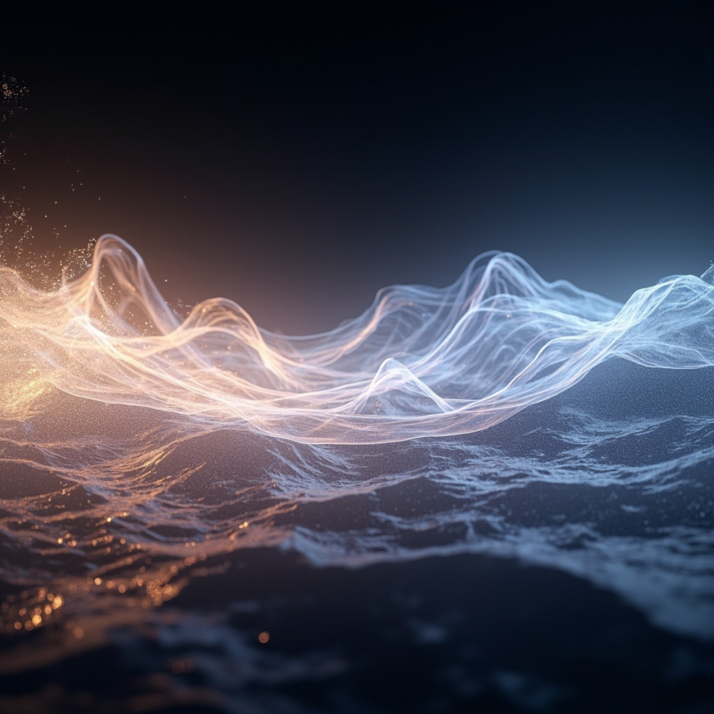 A calming, abstract visualization of soft, flowing light waves transitioning from a chaotic, jittery pattern into a smooth, harmonious, and unified gentle glow.