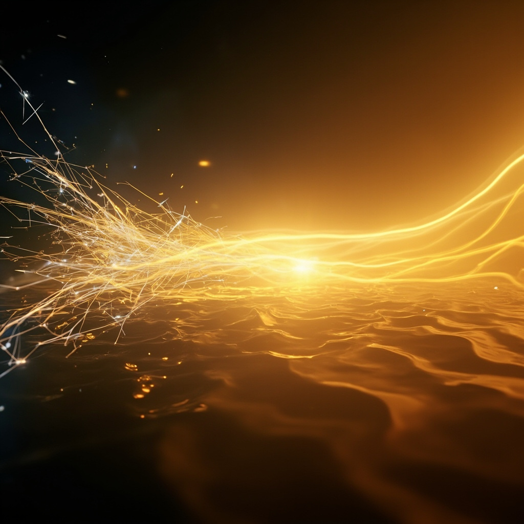 A serene, abstract visualization of soft, flowing light waves transitioning from chaotic, jagged lines into smooth, harmonious golden ripples, symbolizing the return to emotional balance.