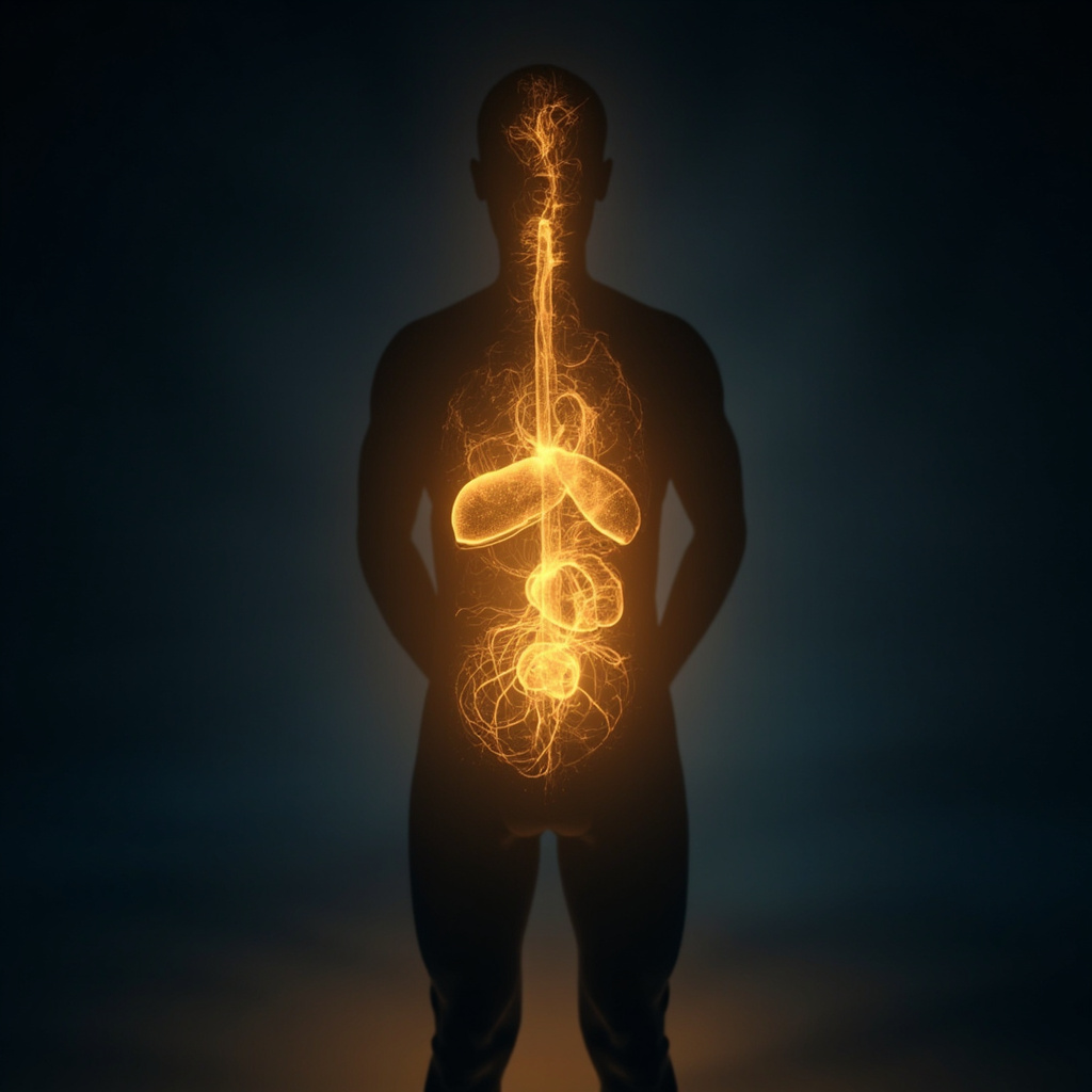 A high-quality, calming image of a human silhouette with glowing, harmonious golden light flowing through the liver and kidney areas, representing energy balance and renewal.