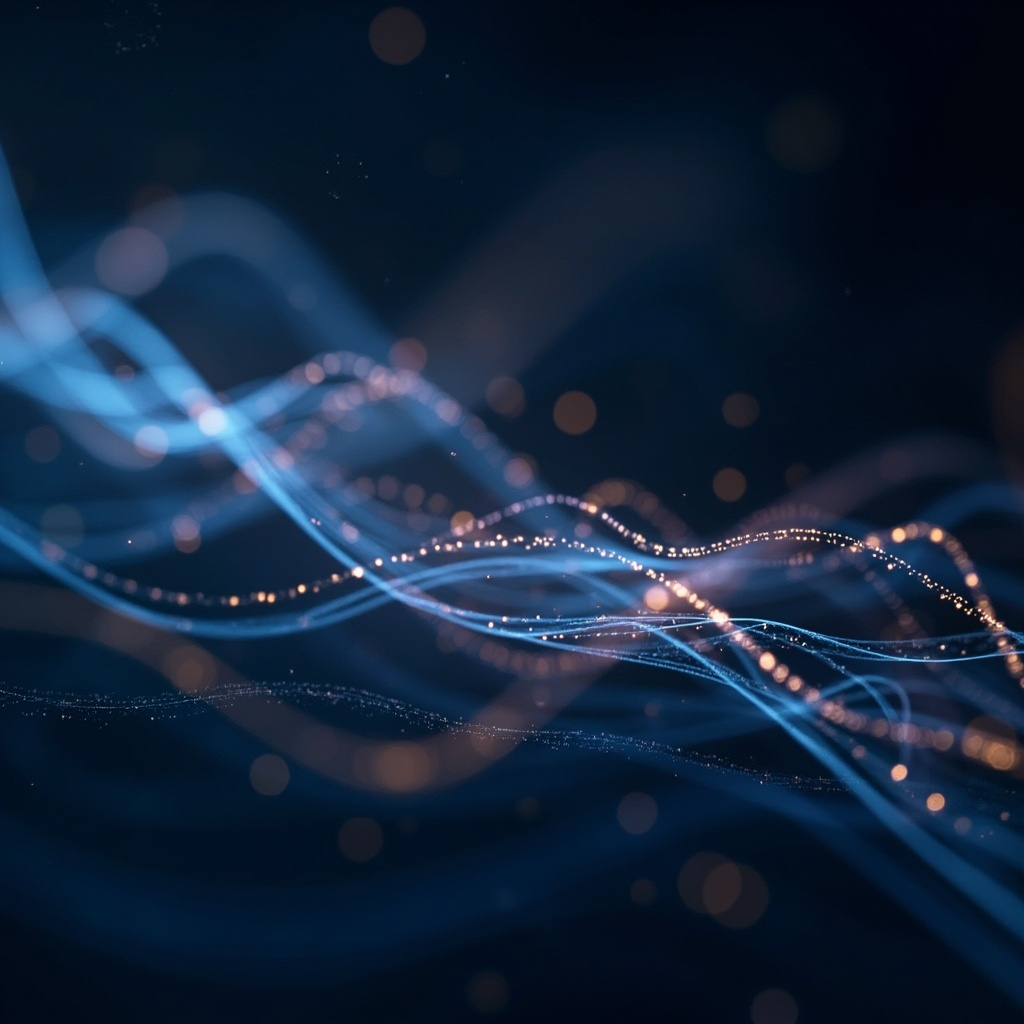 A calming, abstract visualization of glowing neural pathways and soft light frequencies, professional and serene aesthetic.
