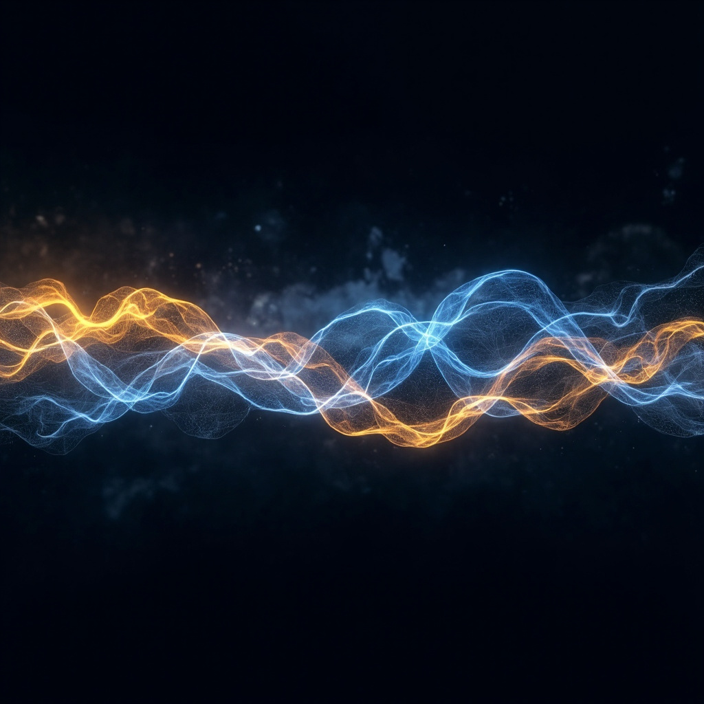 A serene, abstract visualization of glowing golden and blue neural pathways calming down into a balanced, symmetrical wave pattern.
