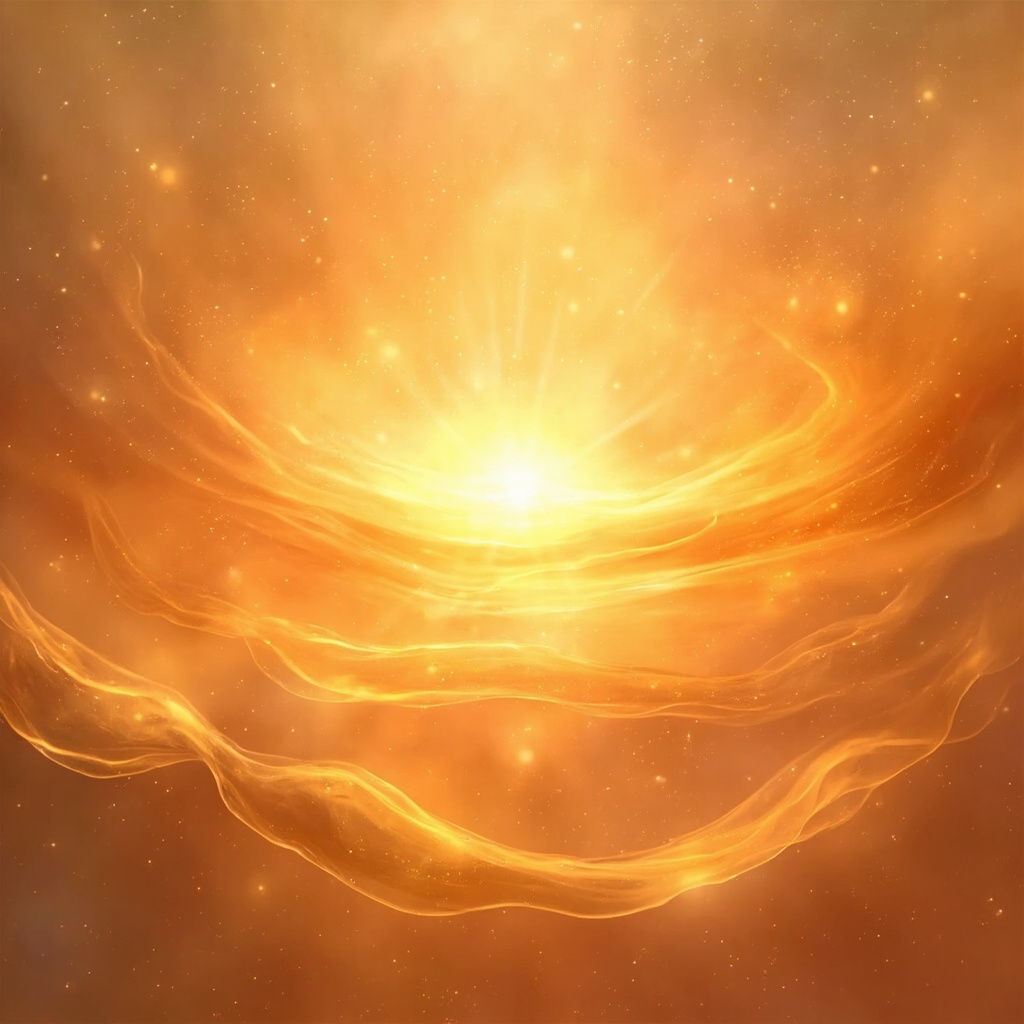 A soft, artistic illustration of a glowing, warm orange light centered in the lower abdomen, surrounded by gentle, fluid water-like waves representing internal flow and balance.