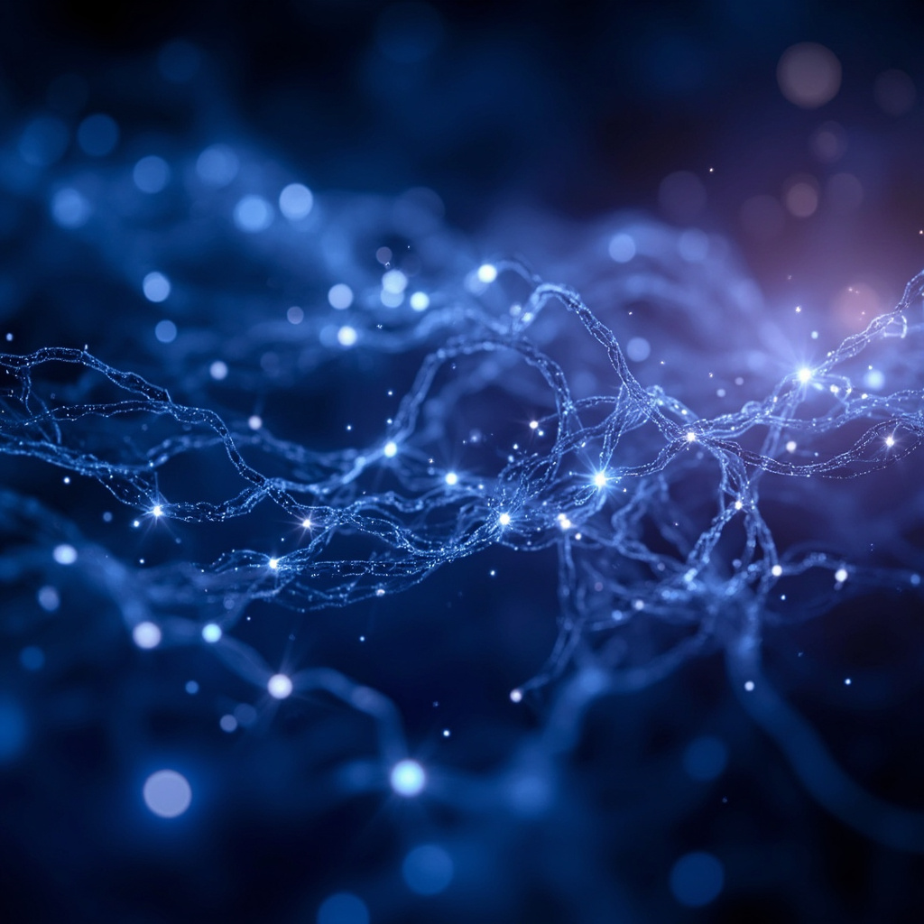 A high-quality, abstract visualization of glowing, interconnected neural pathways in soft blue and violet tones, representing internal communication and harmony.